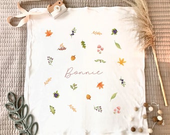 Personalised baby blanket, Floral baby gift, Personalised Baby gift, new baby gift, Autumn leaf print, Wildflower nursery decor, acorn