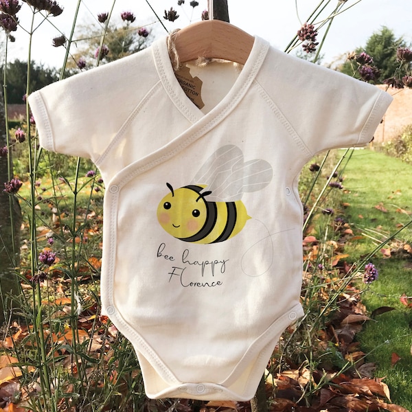 Personalised baby grow, New baby gift, Bee Body suit, Gift for baby, Organic cotton baby grow, Baby shower gift, Personalised gift