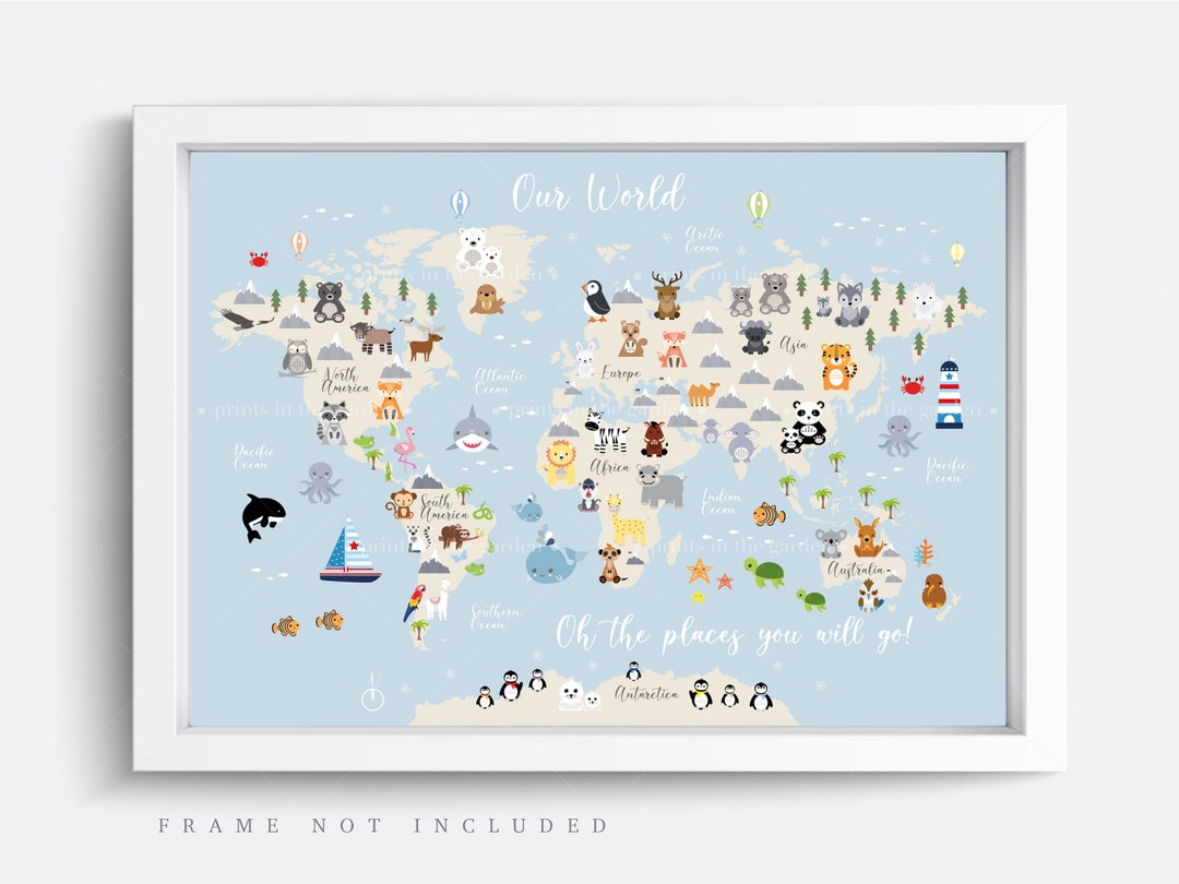 Animal World Map Print: Educational Nursery Decor - Etsy