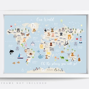 Animal World Map Print, Map Wall Art,  Educational Print,  Baby Decor,  Nursery Map,  Nursery Room,  Children's Room Decor,  Playroom Print