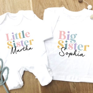 Sisters matching t-shirt and baby grow, New baby gift, Gift for sister, new big sister gift, Matching clothes for sisters, personalised top