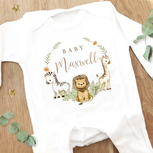 Personalised Sleepsuit, New baby gift, Born in 2024 gift, Personalised baby grow, Safari baby gift, Going home outfit, Baby keepsake