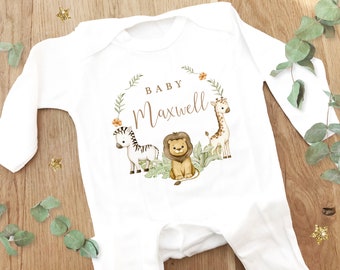 Personalised Sleepsuit, New baby gift, Born in 2022 gift, Personalised baby grow, Safari baby gift, Going home outfit, Baby keepsake