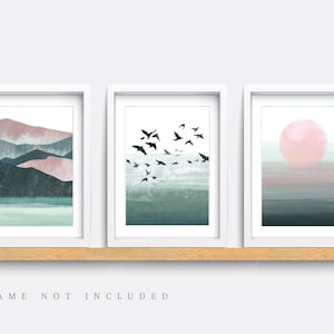 Abstract print, Set of 3 Print, Abstract Wall Art, Minimalist Prints, Pink and Green Art Prints, Modern wall art, Living room decor art