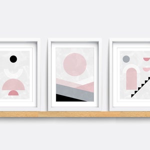 Set of 3 Prints, Abstract Wall Art Prints, Minimalist Prints, Pink Art Prints, Bathroom wall art, Living room decor art, wash room print