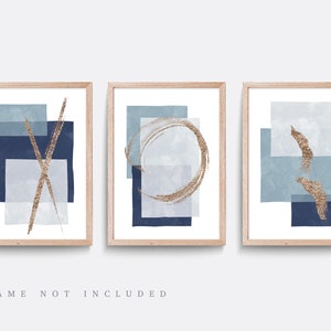 Set of 3 Prints, Abstract Wall Art Prints, Minimalist Print, Blue and gold Prints, Bathroom wall art, Living room decor art, Modern print