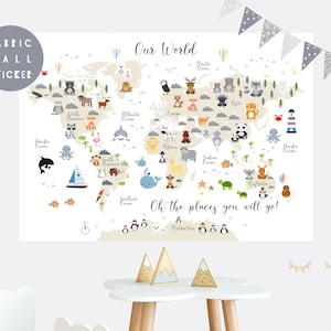 Animal World Map wall sticker, Wall decal, Nursery wall sticker, Nursery wall art, Kid wall decal, Mural, Animal world map, Map of the world