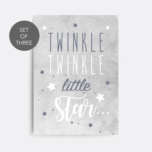 Nursery Wall Art, Set of 3 Star Prints, Twinkle Twinkle Little Star ...