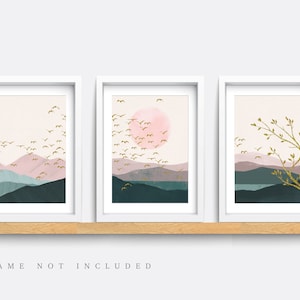 Abstract print, Set of 3 Print, Abstract Wall Art, Minimalist Prints, Pink and Green Art Prints, Modern wall art, Living room decor art