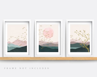 Living Room Art Kids Room Art Canvas Art Pastel Nursery Art Abstract Picture Sage Green /& Blush Pink Colorful Geometric Wall Art