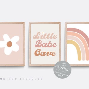 Wildflower nursery print, Set of 3 prints, Floral nursery art, Girl bedroom art, Boho retro, Girl power print, Pink nursery print, babe cave