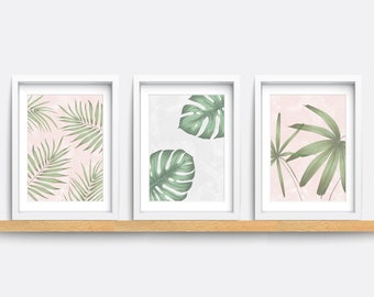Set of 3 Prints, Plant art prints, Green wall art, Modern art print, Botanical print, living room decor, flower art, bedroom print, Leaf art
