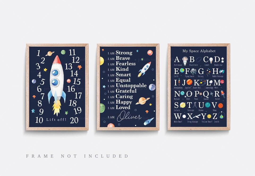 Space Nursery Print Set: Solar System ABC, Kids Affirmations - Etsy
