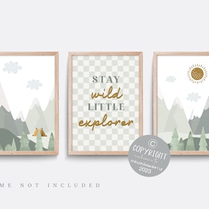 Boy wall art, Set of 3, Little explorer print, Mountain nursery decor, camping wall art, Outdoor wall art, Nursery Quote print, Woodland art