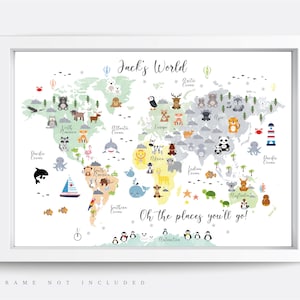 Animal World Map Print, Map Wall Art,  Educational Print,  Baby Decor,  Nursery Map,  Nursery Room,  Children's Room Decor,  Playroom Print