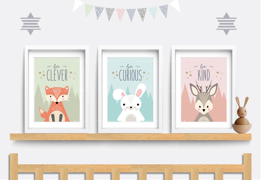 Woodland Nursery Wall Art, Set of 3 Animal Prints, Forest Nursery Print ...