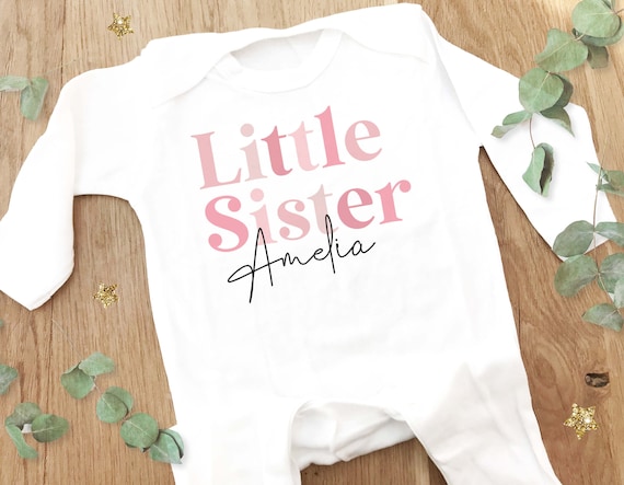 Personalised Sleepsuit, Little Sister Baby Grow, Pyjamas, New baby gift,  Outfit for baby, Going home outfit, Little Sister gift, Baby girl