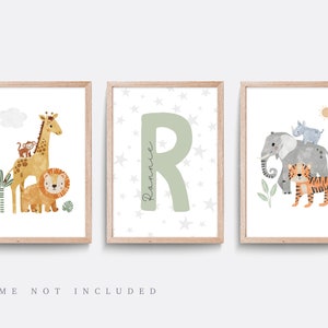 Safari nursery print, Tiger wall art, Safari nursery decor, Boys nursery art, Baby name print, Jungle animal art, Boy bedroom art, Set of 3