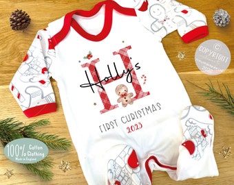 Personalized First Christmas Sleepsuit: Gingerbread Baby Outfit
