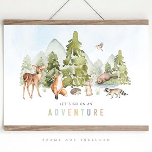 Woodland animal print, nursery print, nursery wall art, boy bedroom print, Playroom print, Forest wall art, Mountain nursery, Adventure art