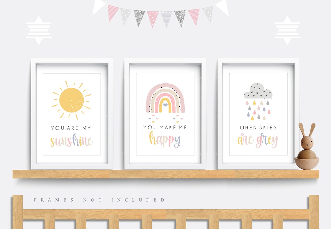 You Are My Sunshine Nursery Print Set: Rainbow Cloud Wall Art - Etsy