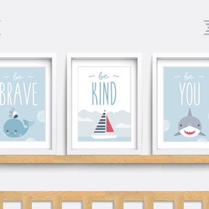 Nautical Nursery Prints: Shark, Whale, Sailboat Wall Art (Digital Download)