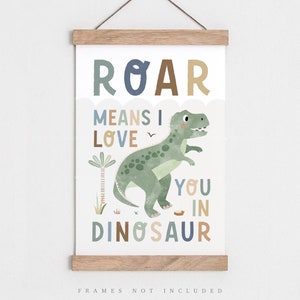 Roar means I love you in dinosaur, Dinosaur nursery print, nursery wall art, boy nursery print, kids bedroom art, boy wall art, t-rex print