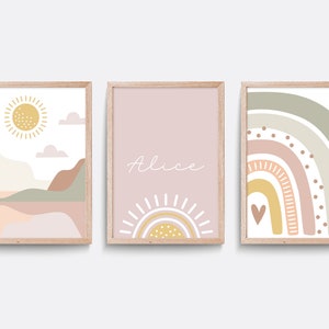 Mountain Rainbow Nursery Prints: Set of 3, Abstract Landscape