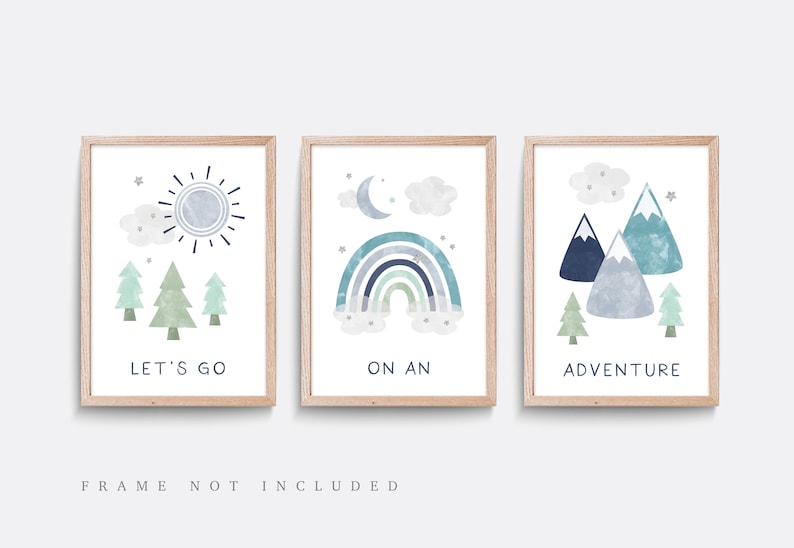 Nursery Wall Art Set of 3 Green and Blue Nursery Prints Etsy