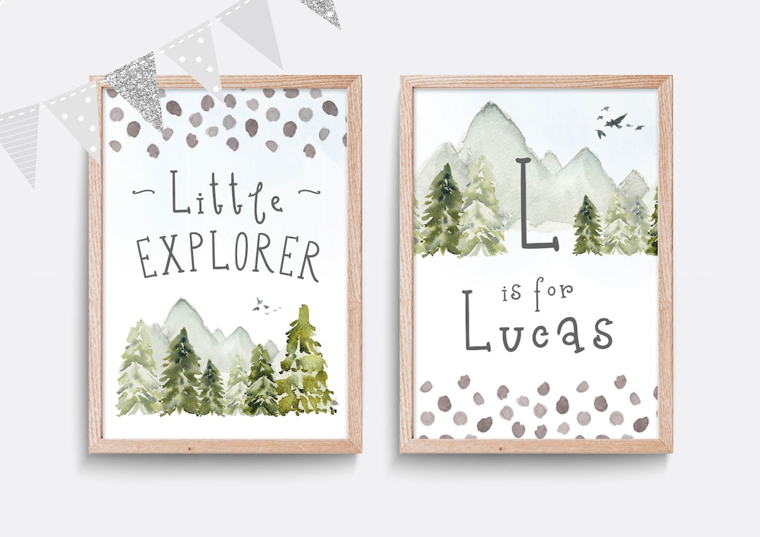 Woodland Nursery Print: Forest Mountain Decor, Name Art - Etsy