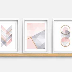 Set of 3 Prints, Abstract Wall Art Prints, Minimalist Prints, Pink and Grey Art Prints, Teen girl bedroom prints, Living room decor art