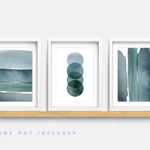 Teal Wall Decor Set of 3 Watercolor Prints Teal Decor Teal Etsy