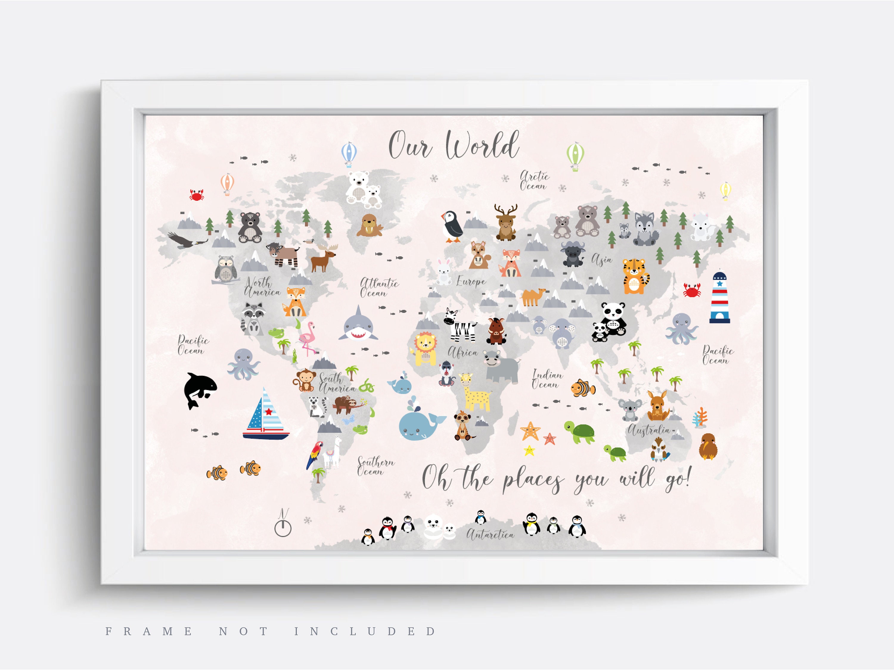 Animal World Map Print: Educational Nursery Decor - Etsy