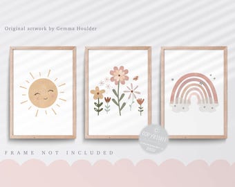 Wildflower Nursery Print Set: Boho Rainbow, Sunshine, Floral Art