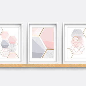 Set of 3 Prints, Abstract Wall Art Prints, Minimalist Prints,  Pink and Grey Art Prints, Teen girl bedroom prints, Living room decor art