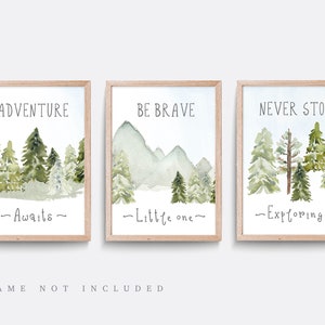 The Adventure Begins, Set of 3 Prints, 8x10, 11x14, 16x20, Canvas/paper  Wall Art, Home Wall Art Prints, Adventure Awaits, Mountains Trees 