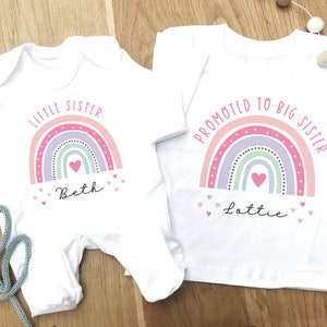 Sisters matching t-shirt and baby grow, New baby gift, Gift for sister, new big sister gift, Matching clothes for sisters, personalised top