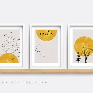 Abstract print, Set of 3 Print, Abstract Wall Art, Minimalist Prints, Mustard and Grey Art Prints, Modern wall art, Living room decor art