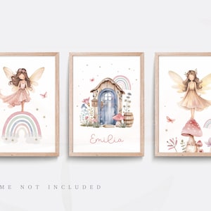 Fairy nursery print, Girl&#39;s fairy print, Fairy wall art, Pink nursery decor, Girls nursery art, rainbow decor, Girls bedroom art, Set of 3