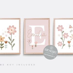 Wildflower Nursery Print Set: Boho Floral Decor, Personalized Name Art