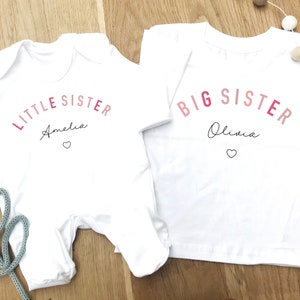Sisters matching t-shirt and baby grow, New baby gift, Gift for sister, new big sister gift, Matching clothes for sisters, personalised top
