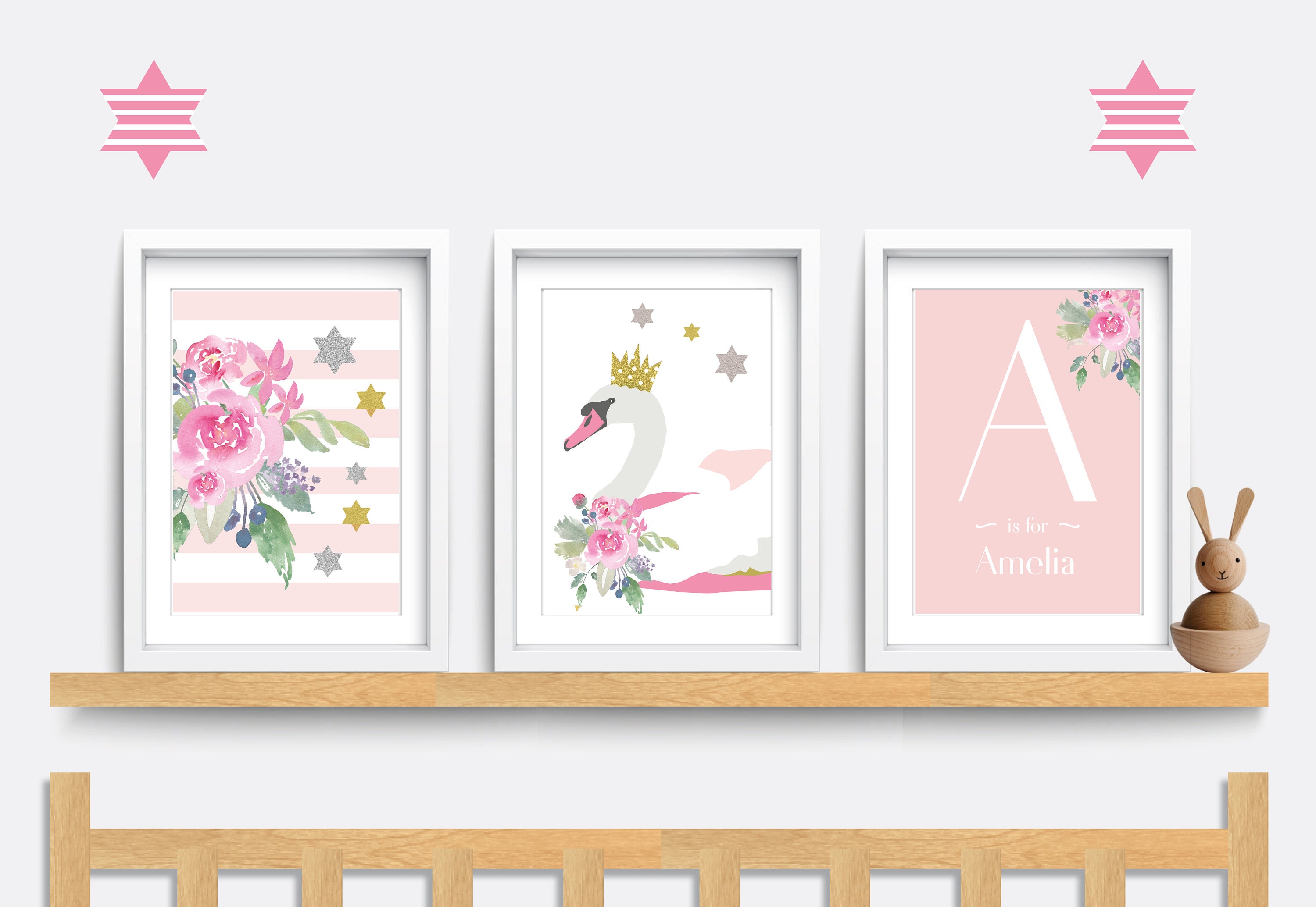 Flower Nursery Wall Art Set of 3 Prints Pink Nursery Decor Etsy