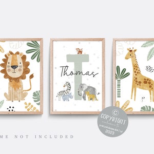 Safari nursery print, Lion wall art, Safari nursery decor, Boys nursery art, Baby name print, Jungle animal art, Boy bedroom art, Set of 3