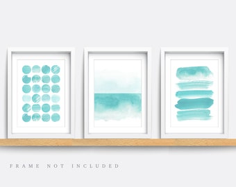 Teal Abstract Art Prints: Minimalist Home Decor, Set of 3