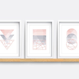 Set of 3 Prints, Abstract Wall Art Prints, Minimalist Prints,  Pink and Grey Art Prints, Teen girl bedroom prints, Living room decor art