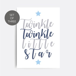 Nursery Wall Art, Set of 3 Star Prints, Twinkle Twinkle Little Star ...