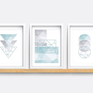 Set of 3 Prints, Abstract Wall Art Prints, Minimalist Prints,  Turquoise and Grey Prints, Teen girl bedroom prints, Living room decor art