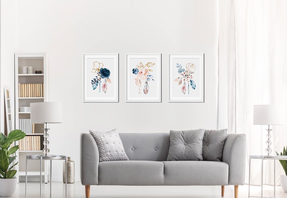 Flower Wall Art Set of 3 Prints Flower Nursery Decor Etsy