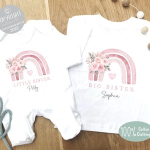 Siblings matching t-shirt and baby grow, New baby, Gift for Sisters, new big sister gift, Matching clothes for siblings, personalised top