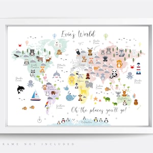 Animal World Map Print, Map Wall Art,  Educational Print,  Baby Decor,  Nursery Map,  Nursery Room,  Children's Room Decor,  Playroom Print